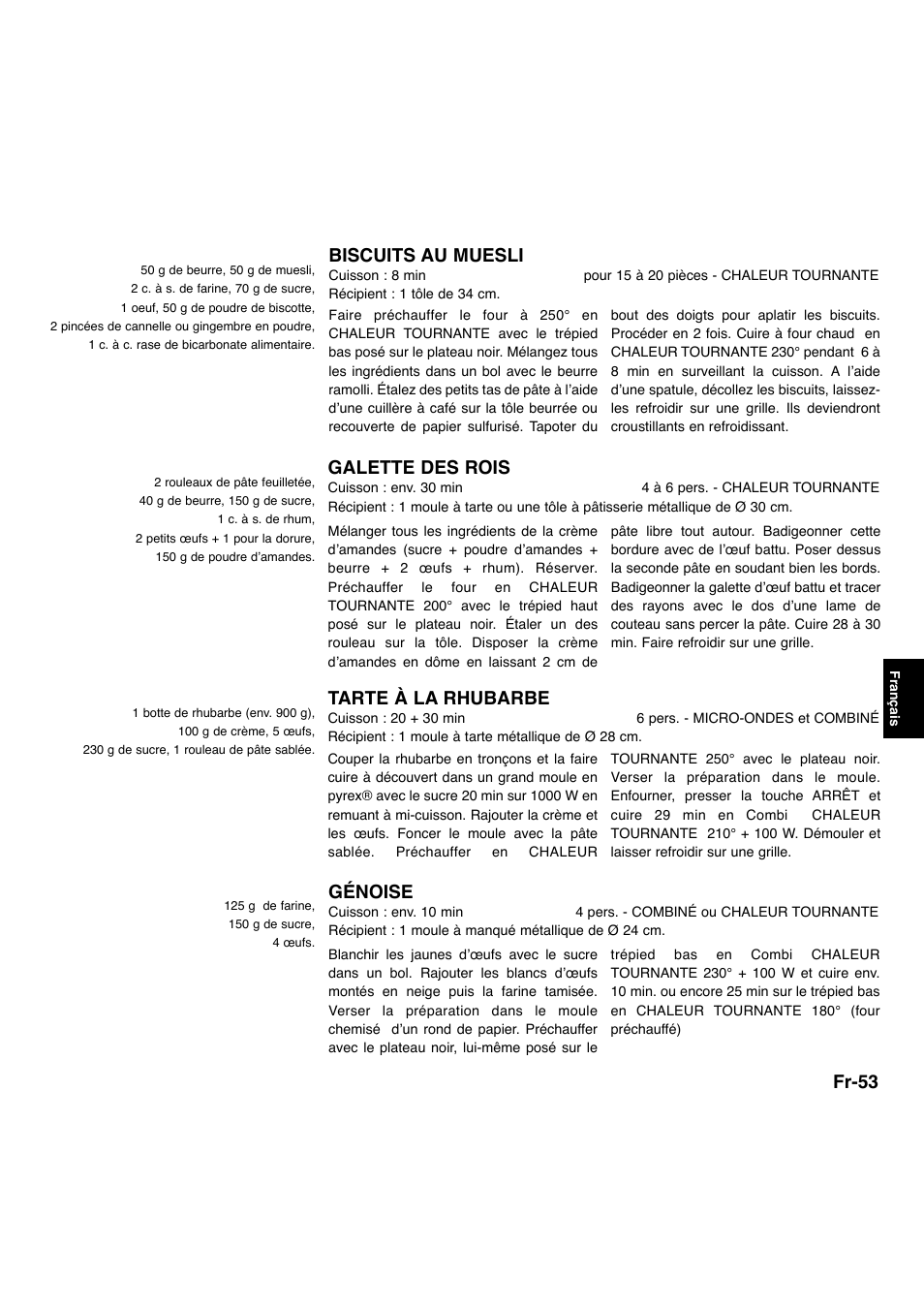 Fr-53, Biscuits au muesli, Galette des rois | Tarte à la rhubarbe, Génoise | Panasonic NNA734MBEPG User Manual | Page 196 / 276
