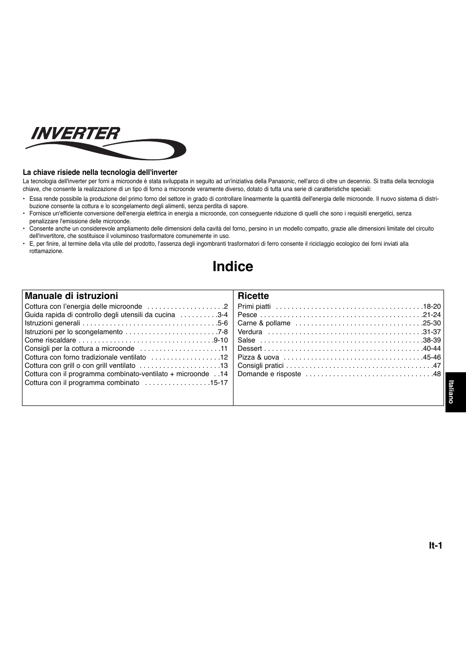Indice, It-1, Manuale di istruzioni | Ricette | Panasonic NNA734MBEPG User Manual | Page 199 / 276