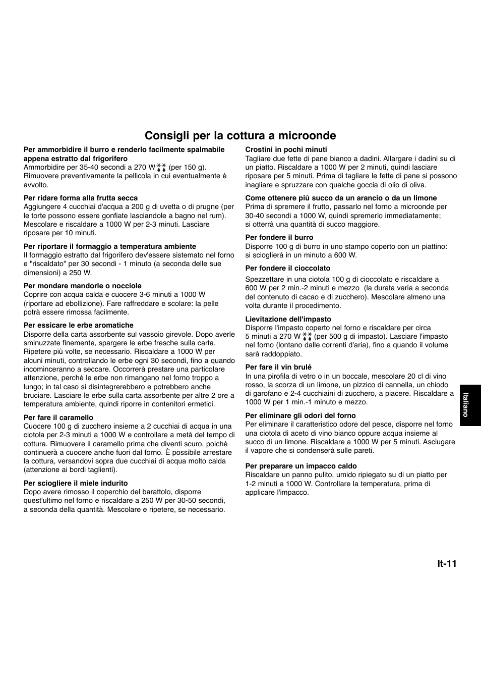 Consigli per la cottura a microonde, It-11 | Panasonic NNA734MBEPG User Manual | Page 209 / 276