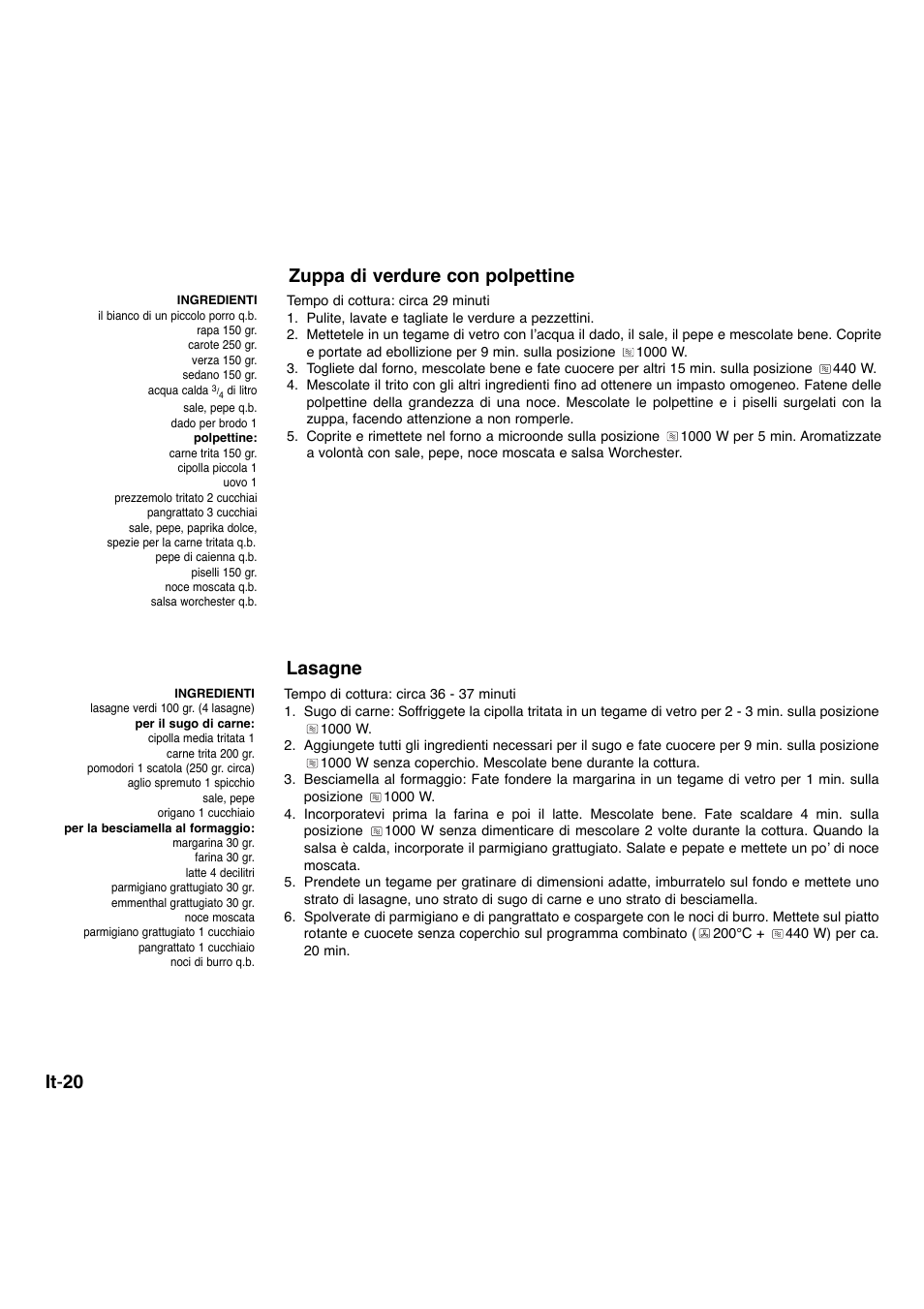 It - 20, Zuppa di verdure con polpettine, Lasagne | Panasonic NNA734MBEPG User Manual | Page 218 / 276