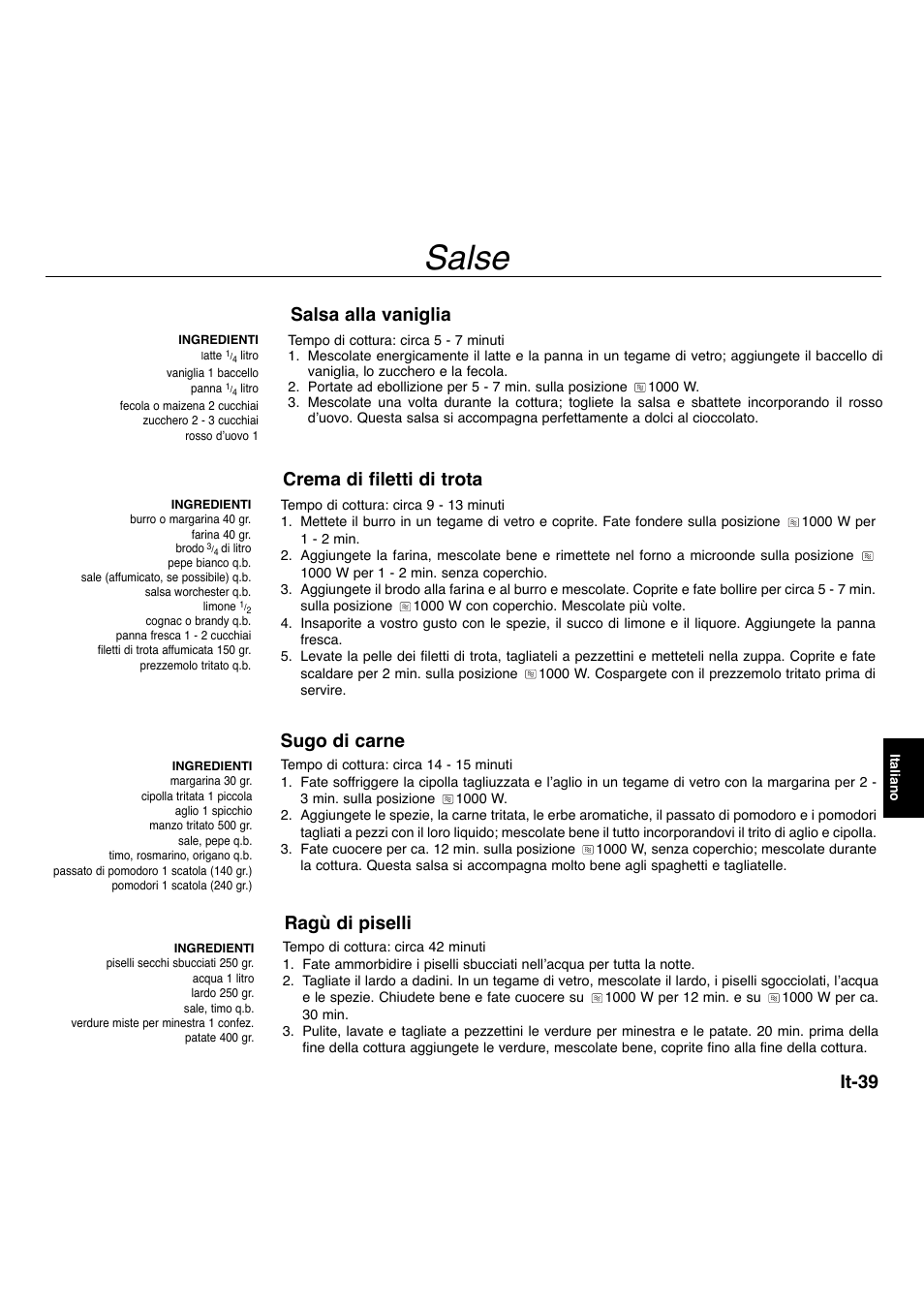 Salse, It-39, Sugo di carne | Ragù di piselli, Crema di filetti di trota, Salsa alla vaniglia | Panasonic NNA734MBEPG User Manual | Page 237 / 276