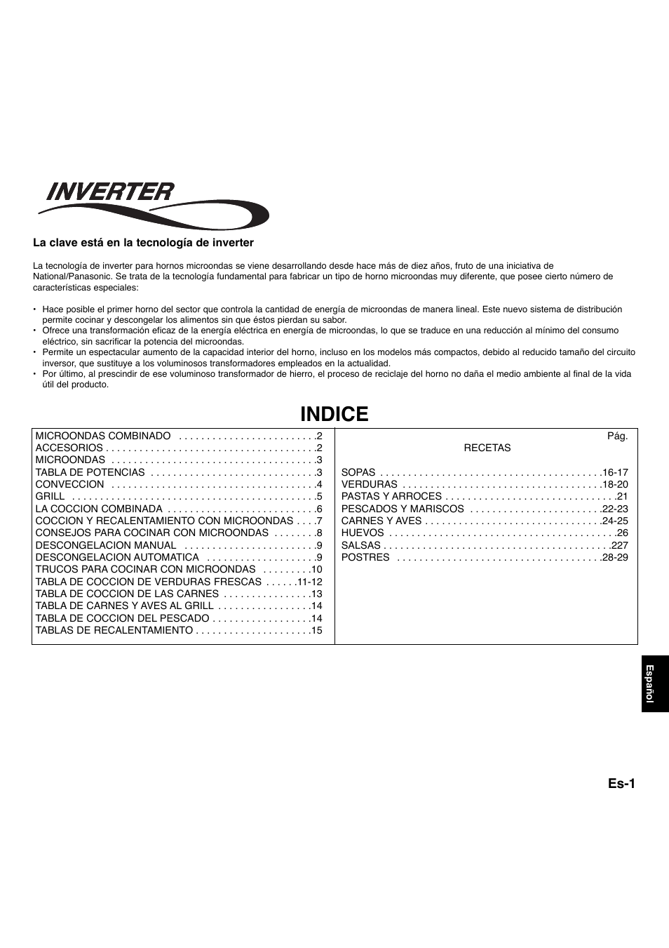Indice, Es-1 | Panasonic NNA734MBEPG User Manual | Page 247 / 276