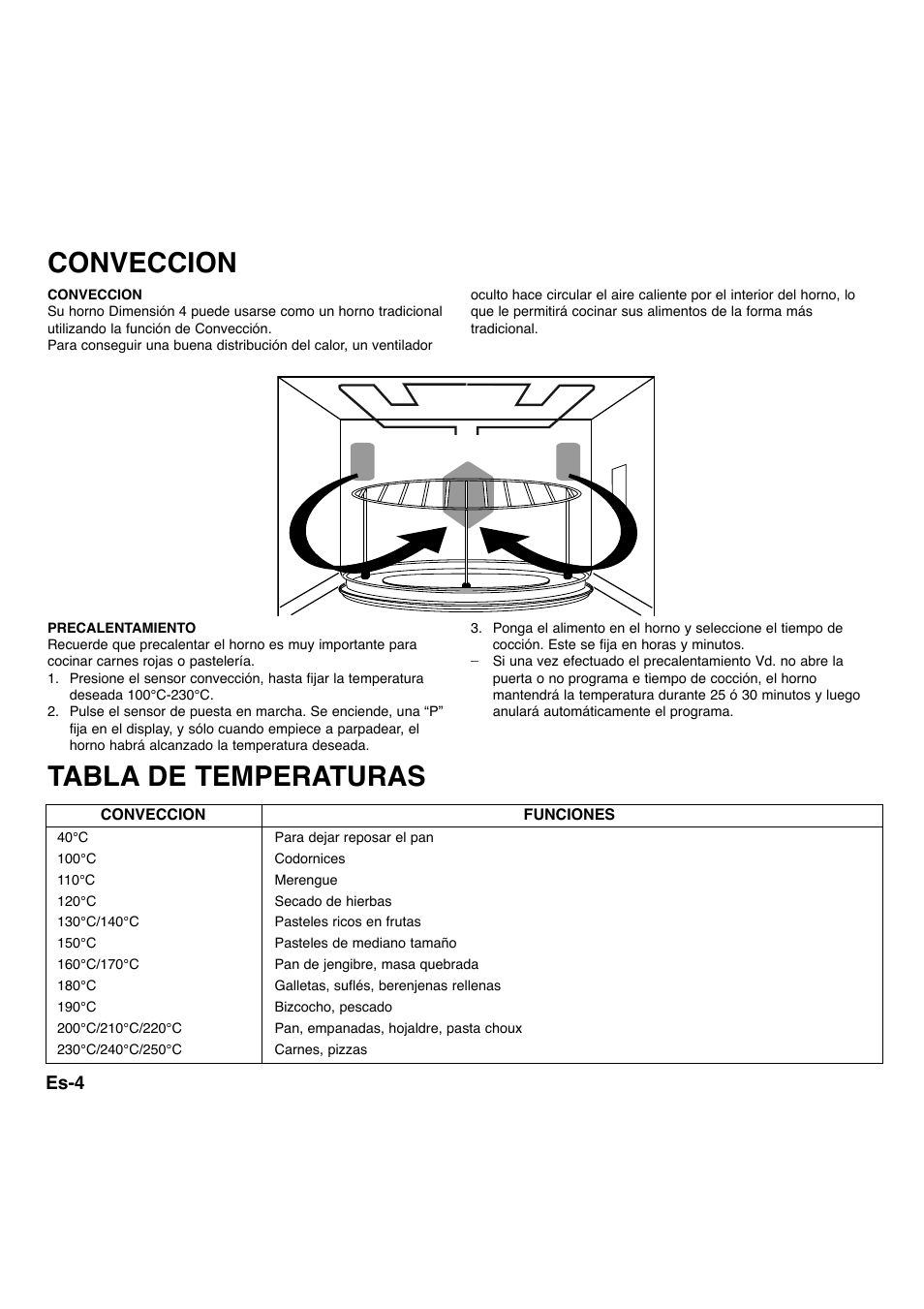 Tabla de temperaturas conveccion, Es-4 | Panasonic NNA734MBEPG User Manual | Page 250 / 276