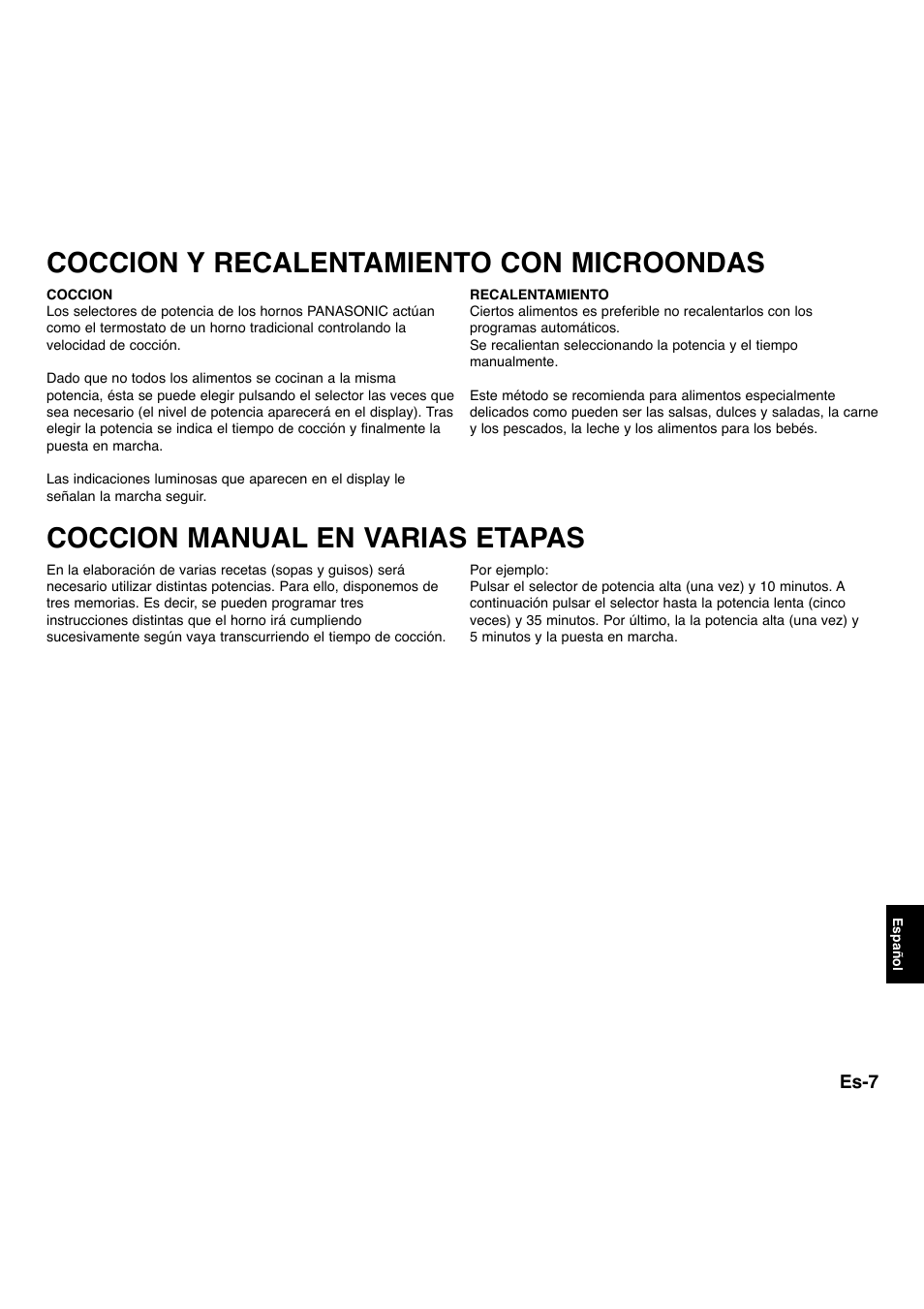 Coccion y recalentamiento con microondas, Coccion manual en varias etapas | Panasonic NNA734MBEPG User Manual | Page 253 / 276