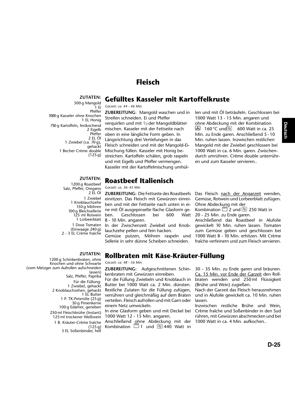 Fleisch, Gefülltes kasseler mit kartoffelkruste, Roastbeef italienisch | Rollbraten mit käse-kräuter-füllung, D-25 | Panasonic NNA734MBEPG User Manual | Page 70 / 276
