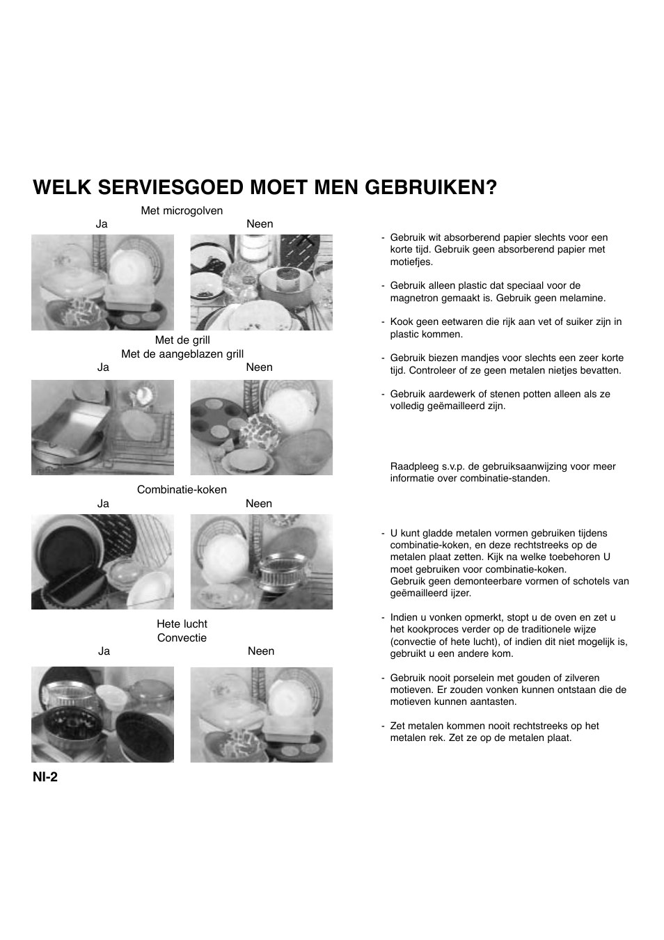Welk serviesgoed moet men gebruiken, Ni-2 | Panasonic NNA734MBEPG User Manual | Page 93 / 276