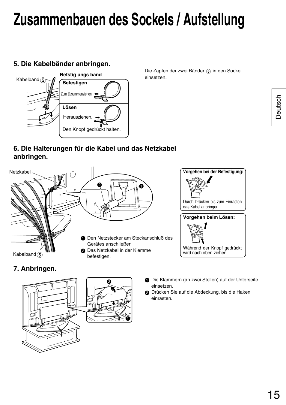 Zusammenbauen des sockels / aufstellung | Panasonic TYST50PX500 User Manual | Page 15 / 52