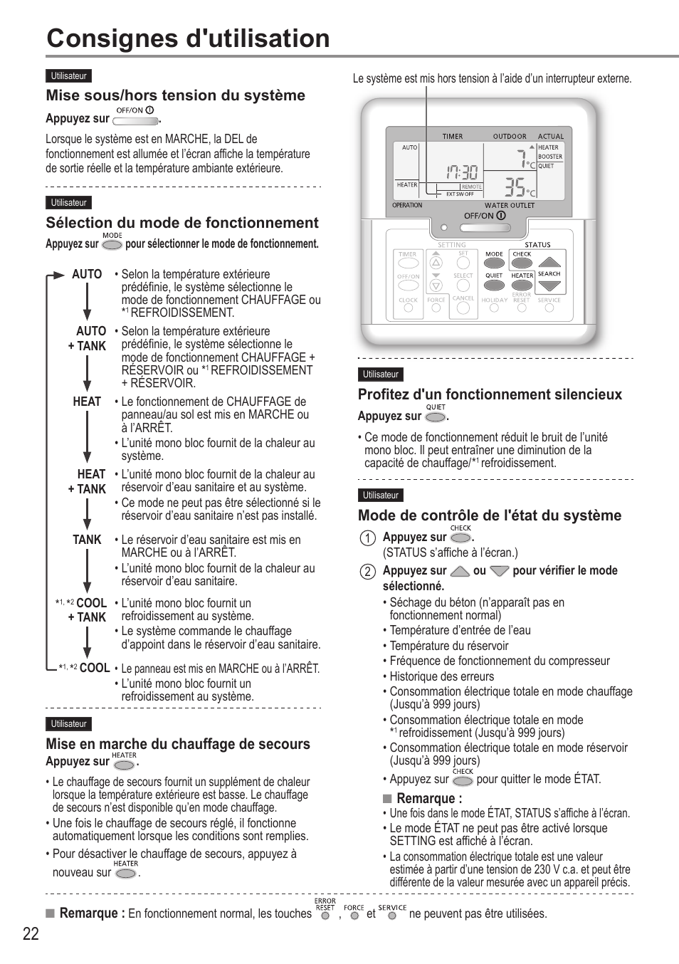 Consignes d'utilisation | Panasonic WHMDC05F3E5 User Manual | Page 22 / 100