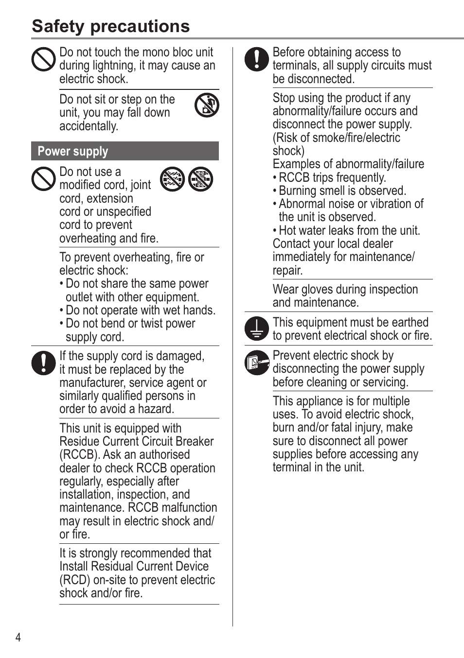 Safety precautions | Panasonic WHMDC05F3E5 User Manual | Page 4 / 100