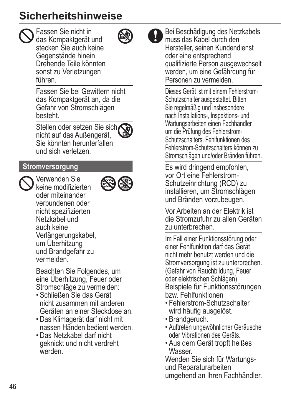 Sicherheitshinweise | Panasonic WHMDC05F3E5 User Manual | Page 46 / 100