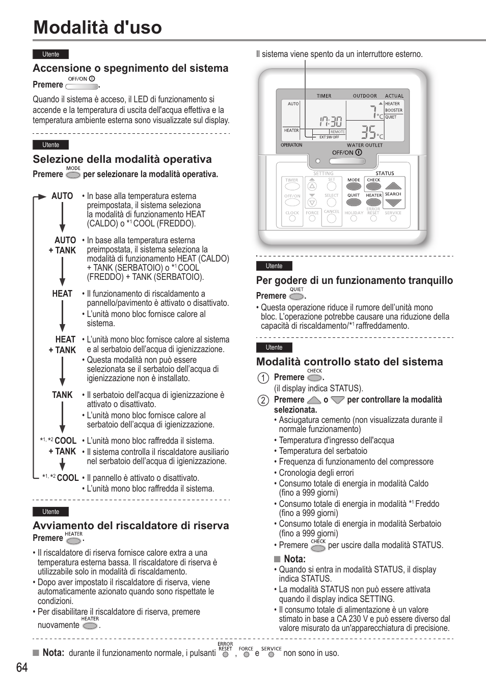 Modalità d'uso | Panasonic WHMDC05F3E5 User Manual | Page 64 / 100