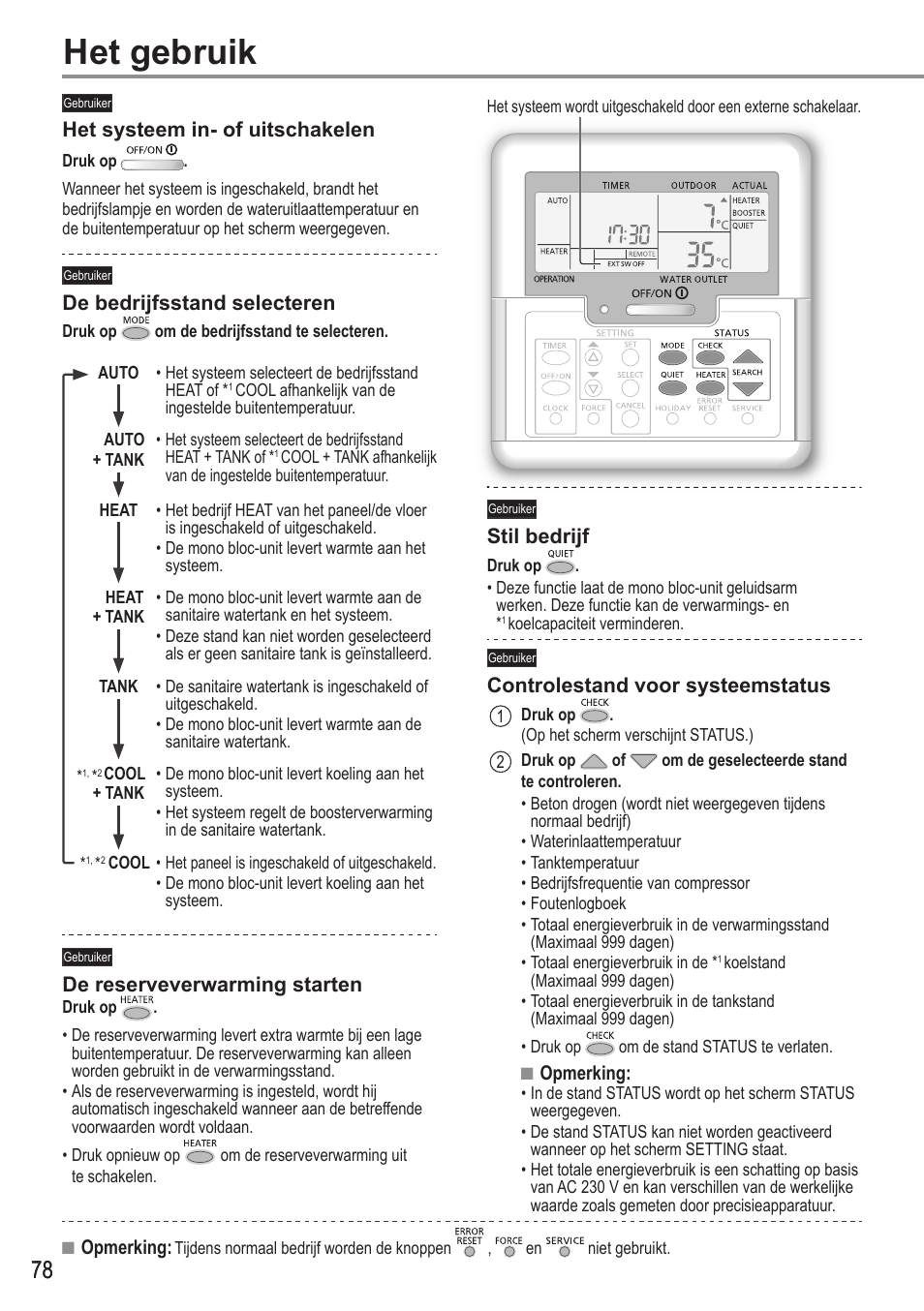 Het gebruik | Panasonic WHMDC05F3E5 User Manual | Page 78 / 100