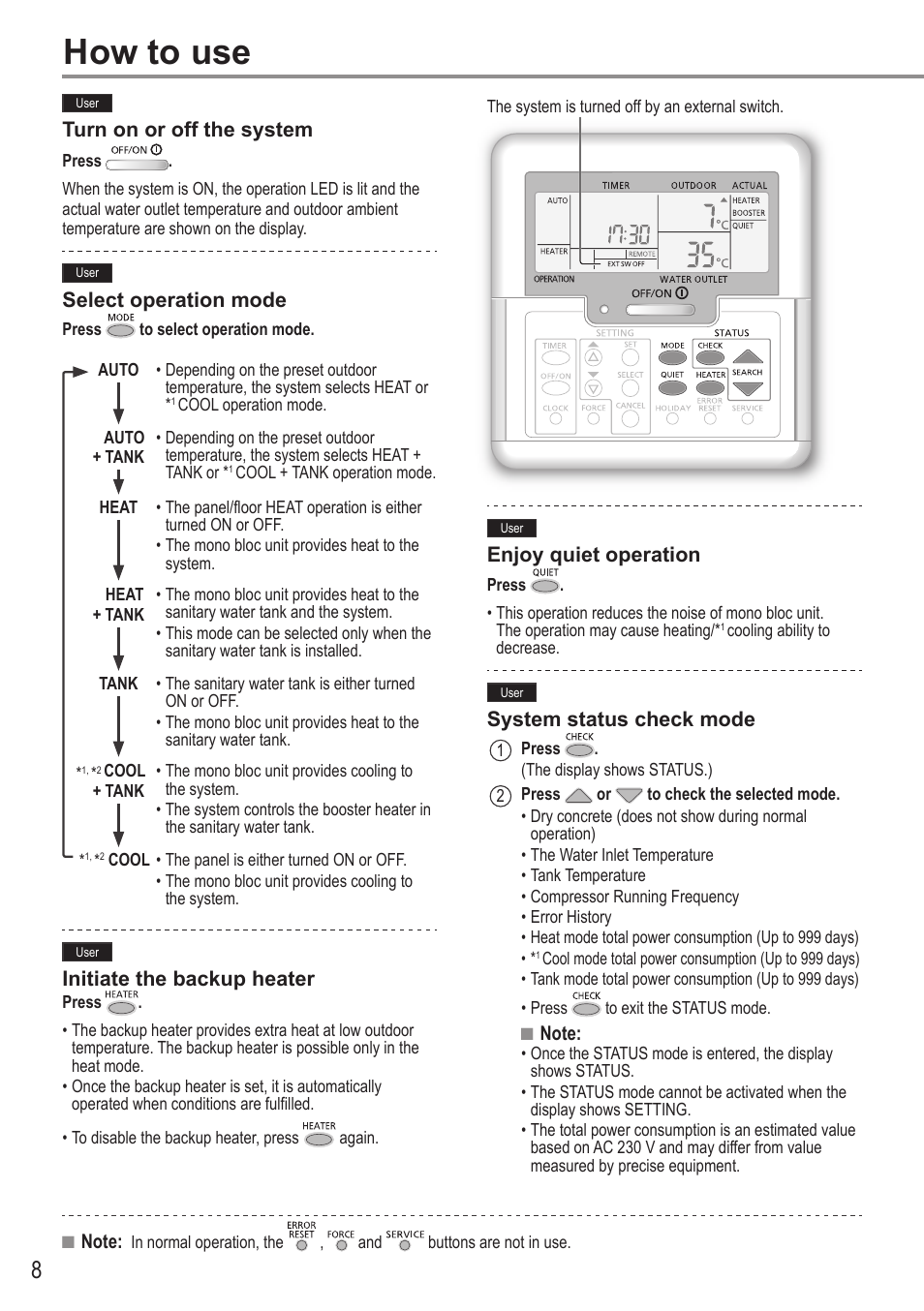 How to use | Panasonic WHMDC05F3E5 User Manual | Page 8 / 100