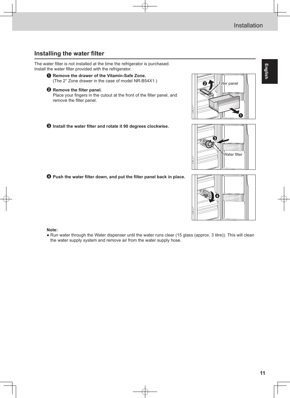 Installation installing the water filter | Panasonic NRB54X1 User Manual | Page 11 / 316