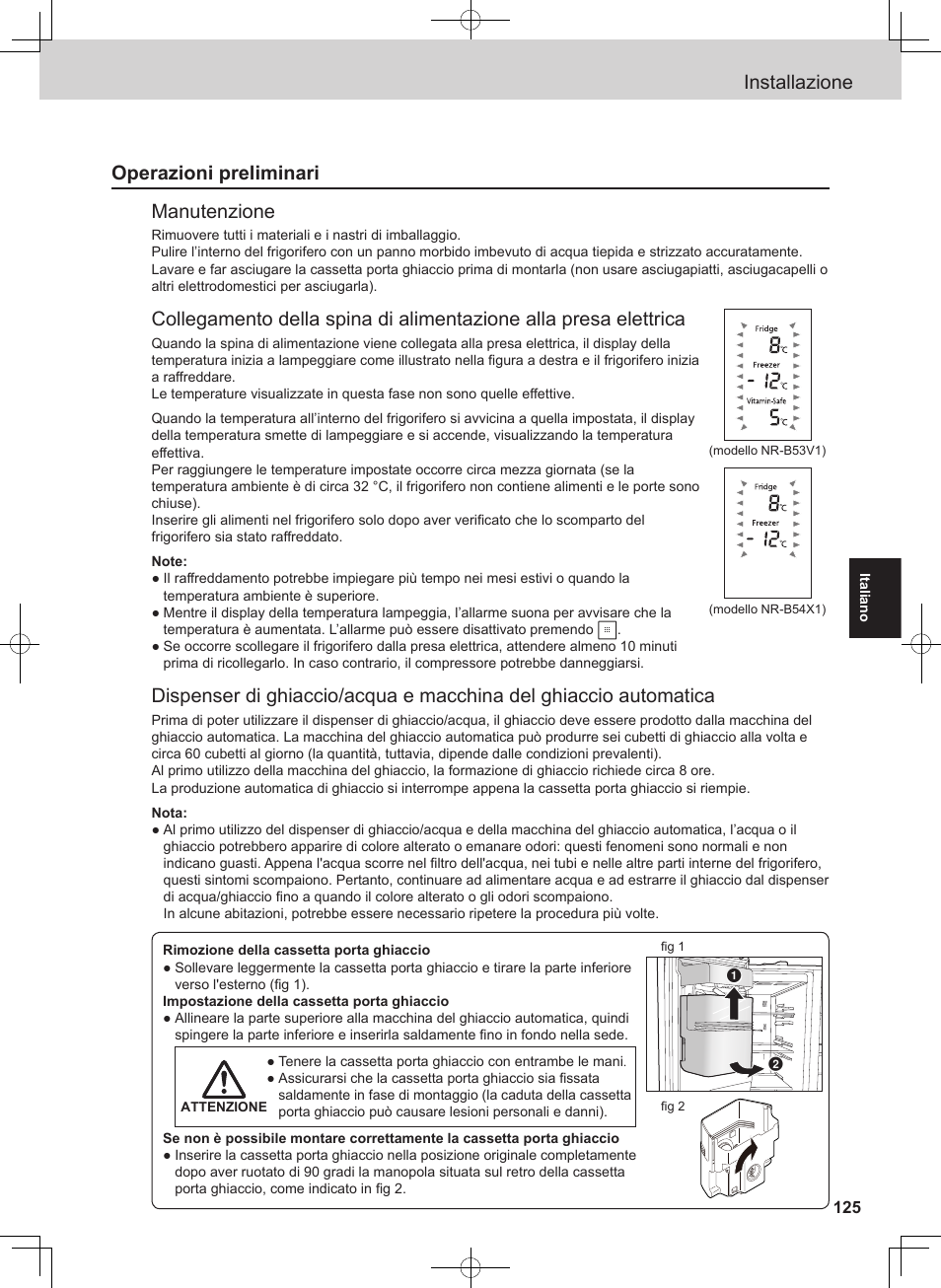 Installazione, Operazioni preliminari manutenzione | Panasonic NRB54X1 User Manual | Page 125 / 316