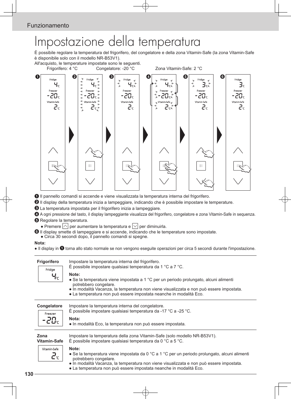Impostazione della temperatura, Funzionamento | Panasonic NRB54X1 User Manual | Page 130 / 316