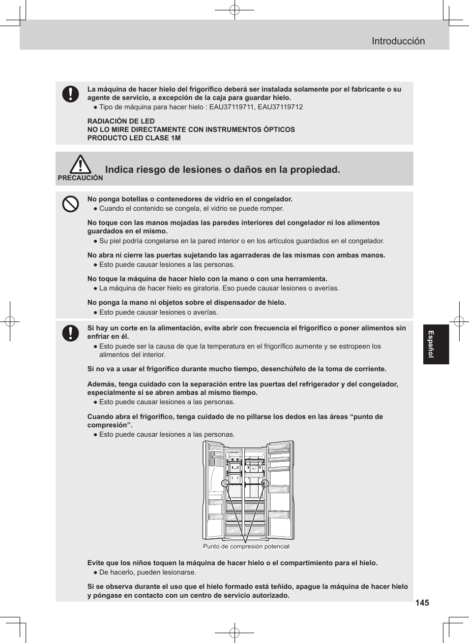 Introducción, Indica riesgo de lesiones o daños en la propiedad | Panasonic NRB54X1 User Manual | Page 145 / 316