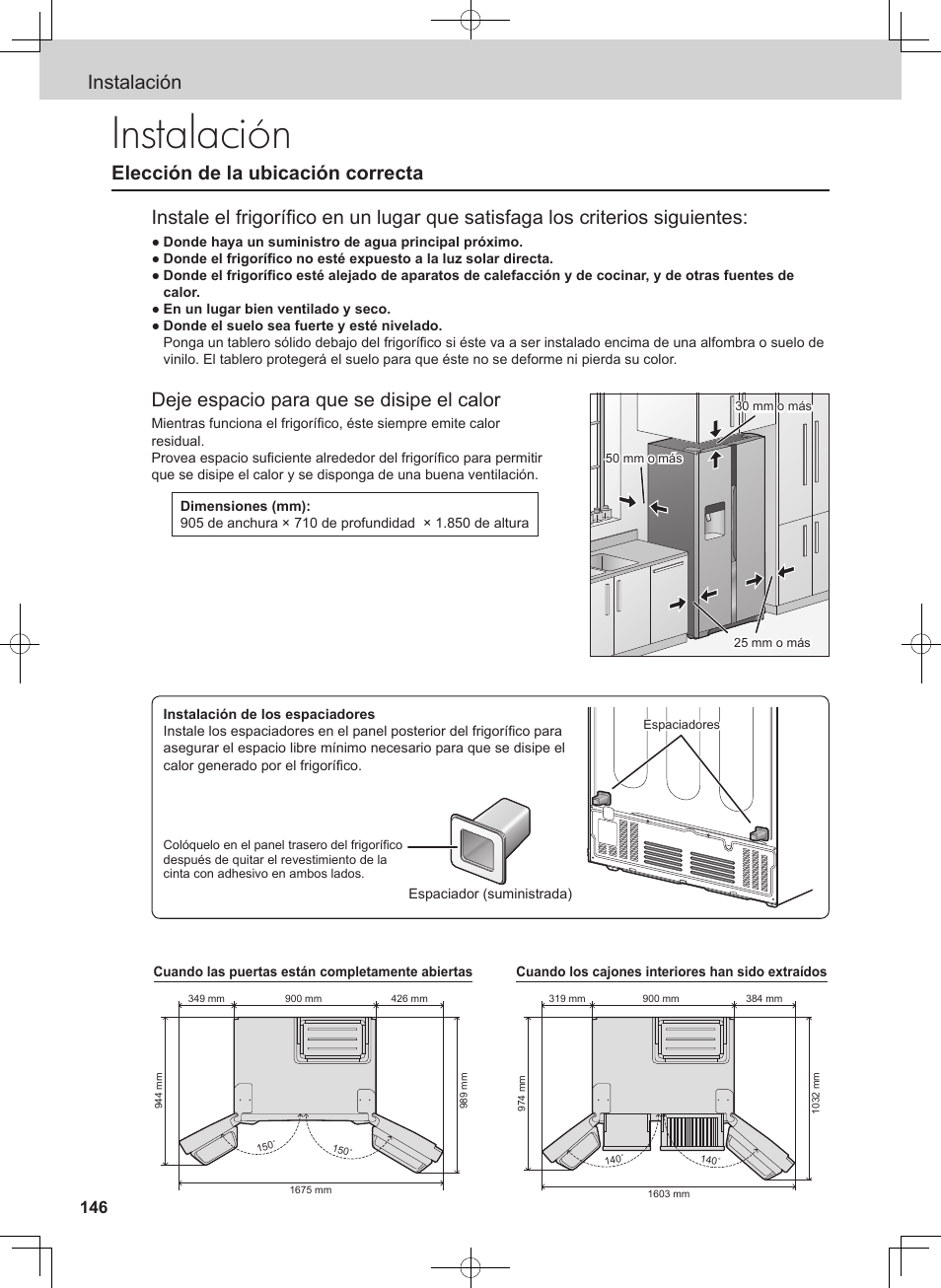 Instalación, Deje espacio para que se disipe el calor | Panasonic NRB54X1 User Manual | Page 146 / 316