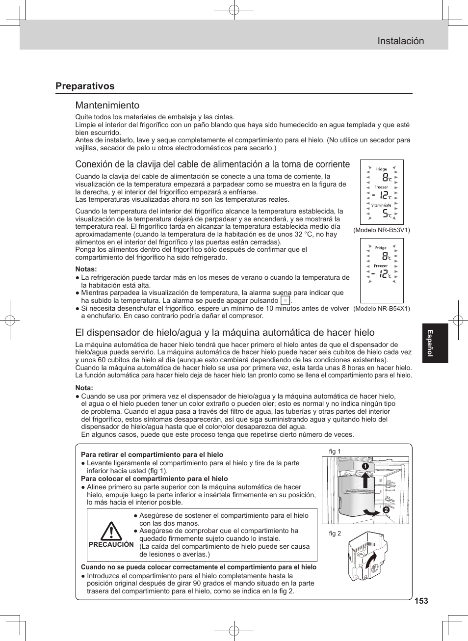 Instalación, Preparativos mantenimiento | Panasonic NRB54X1 User Manual | Page 153 / 316