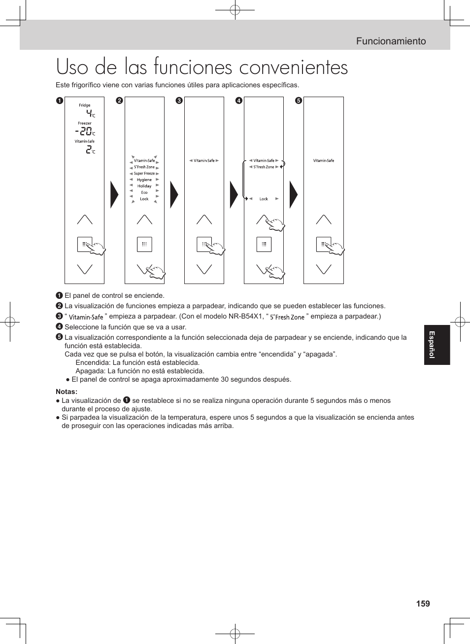 Uso de las funciones convenientes, Funcionamiento | Panasonic NRB54X1 User Manual | Page 159 / 316