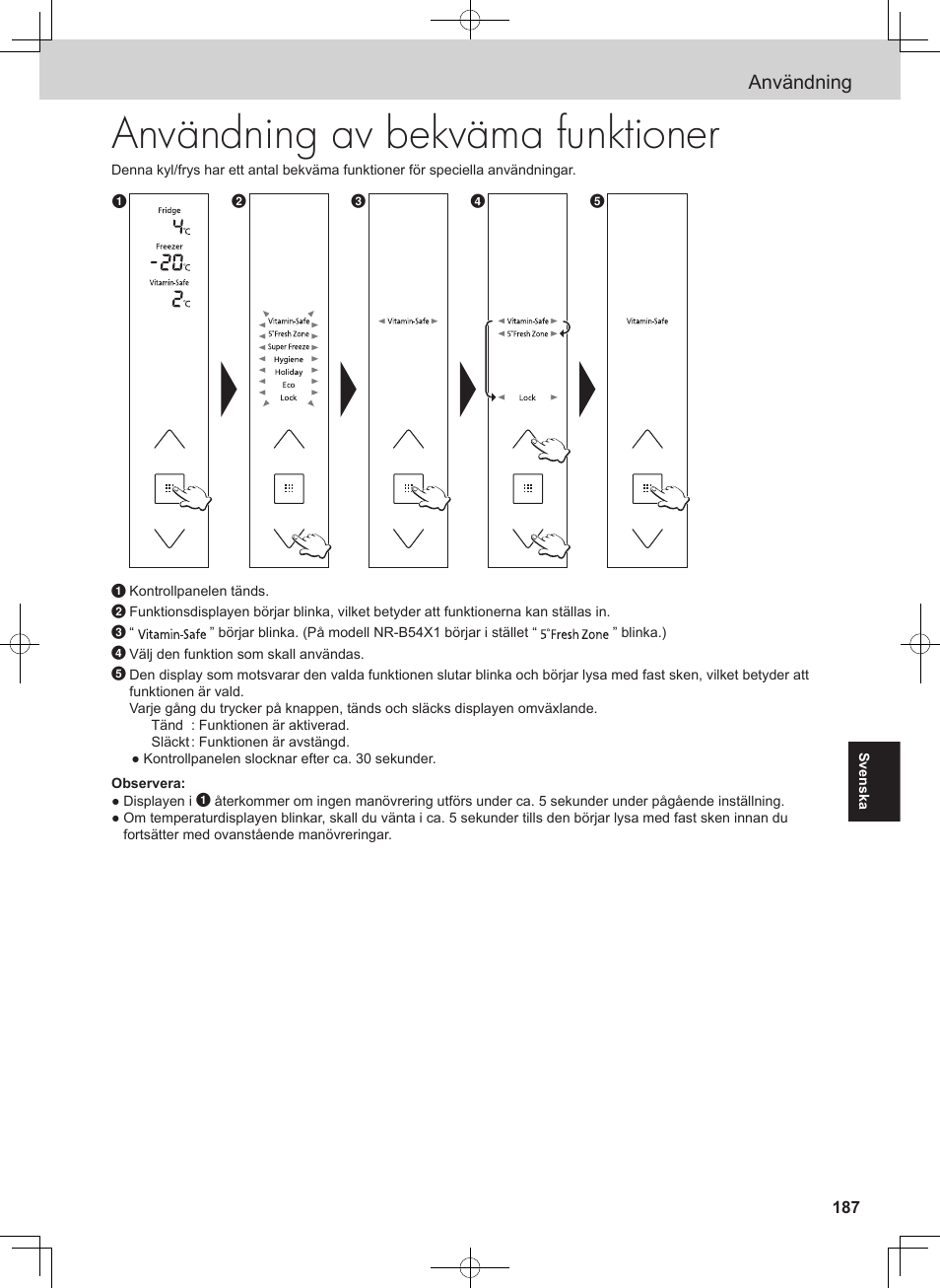 Användning av bekväma funktioner, Användning | Panasonic NRB54X1 User Manual | Page 187 / 316