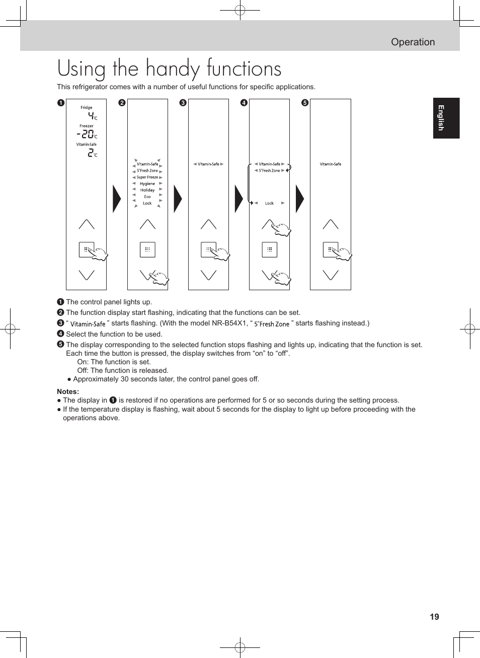Using the handy functions, Operation | Panasonic NRB54X1 User Manual | Page 19 / 316