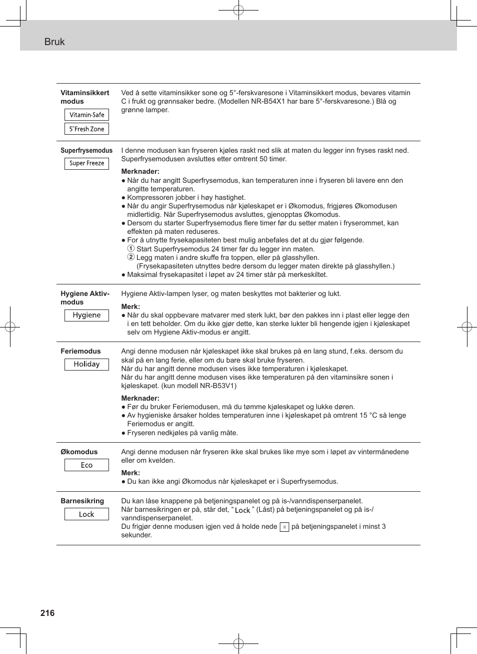 Bruk | Panasonic NRB54X1 User Manual | Page 216 / 316