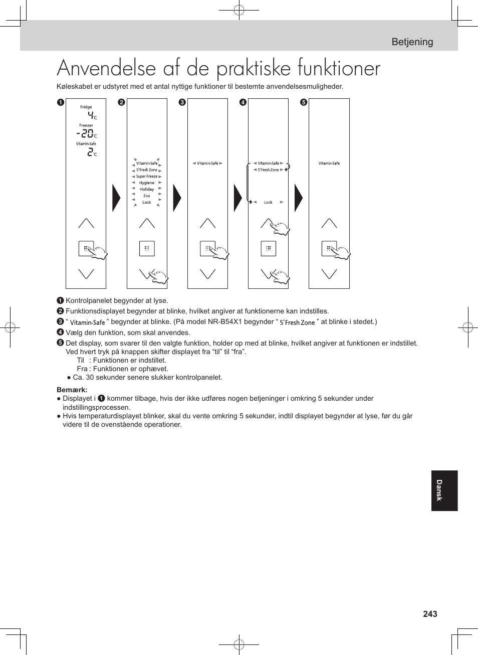 Anvendelse af de praktiske funktioner, Betjening | Panasonic NRB54X1 User Manual | Page 243 / 316