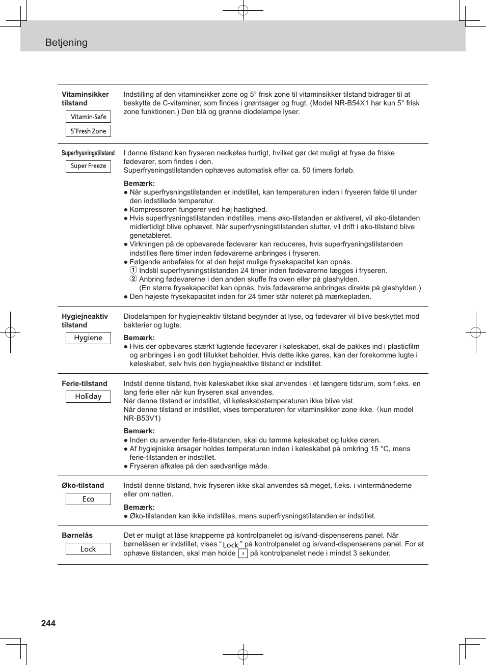 Betjening | Panasonic NRB54X1 User Manual | Page 244 / 316