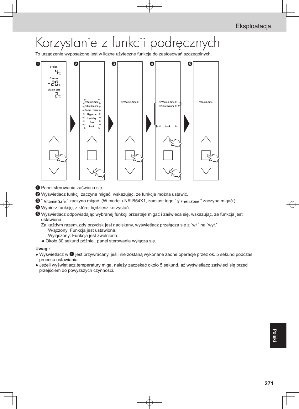 Korzystanie z funkcji podręcznych, Eksploatacja | Panasonic NRB54X1 User Manual | Page 271 / 316