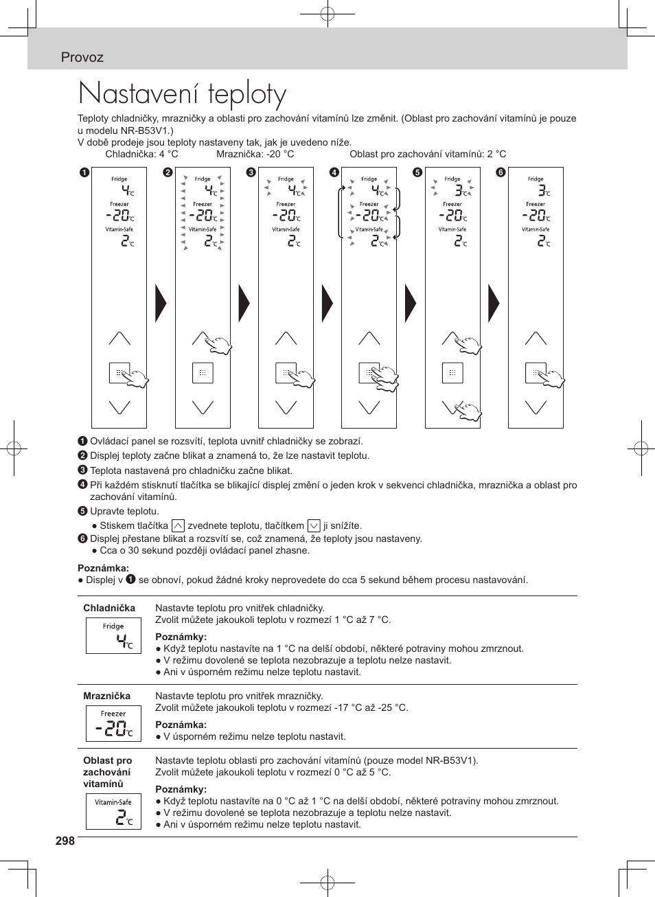 Nastavení teploty, Provoz | Panasonic NRB54X1 User Manual | Page 298 / 316