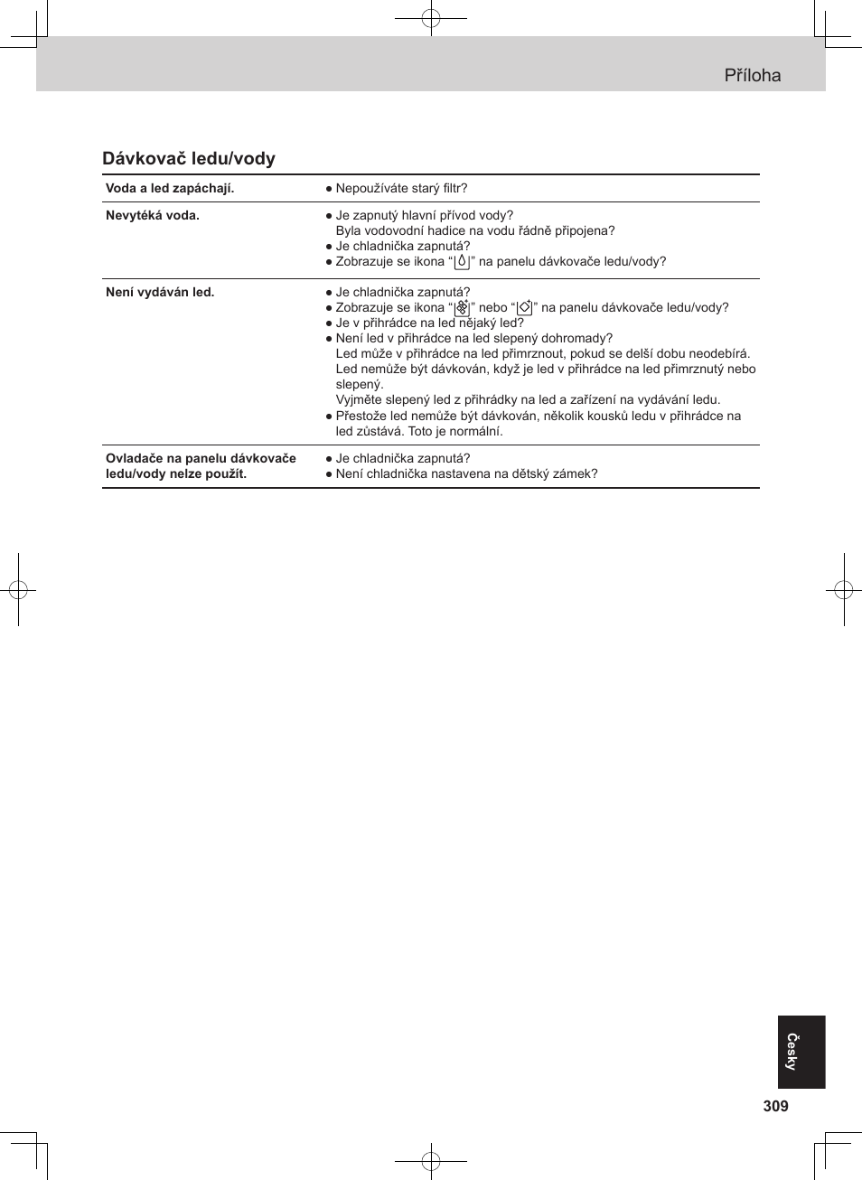 Příloha, Dávkovač ledu/vody | Panasonic NRB54X1 User Manual | Page 309 / 316