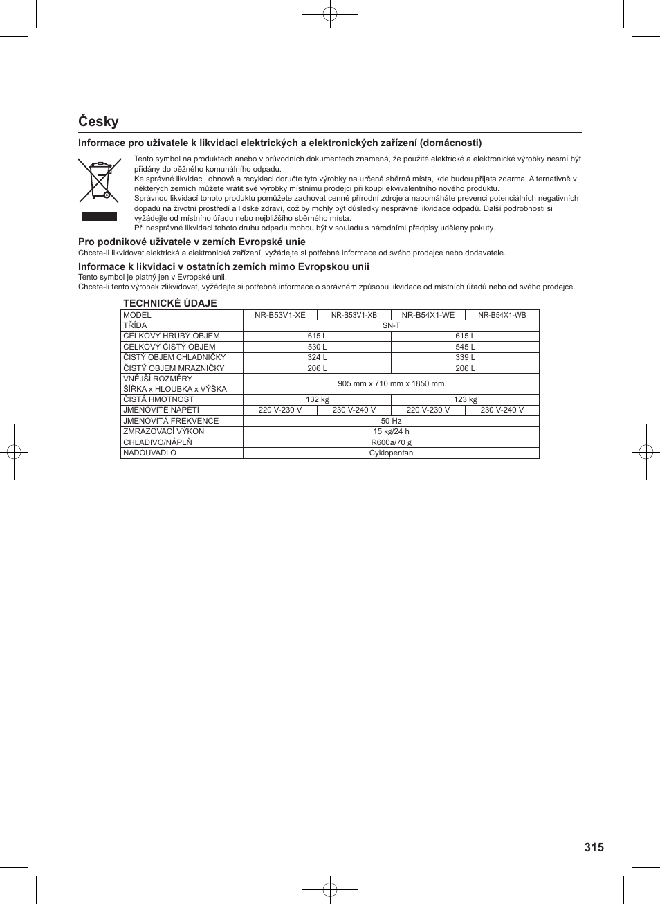 Česky | Panasonic NRB54X1 User Manual | Page 315 / 316
