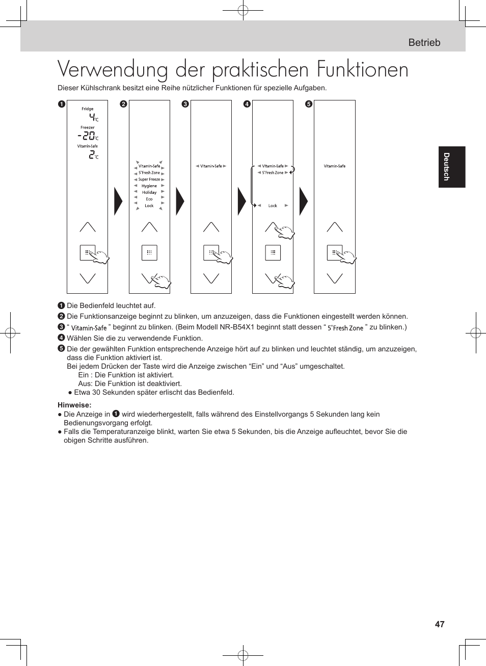 Verwendung der praktischen funktionen, Betrieb | Panasonic NRB54X1 User Manual | Page 47 / 316