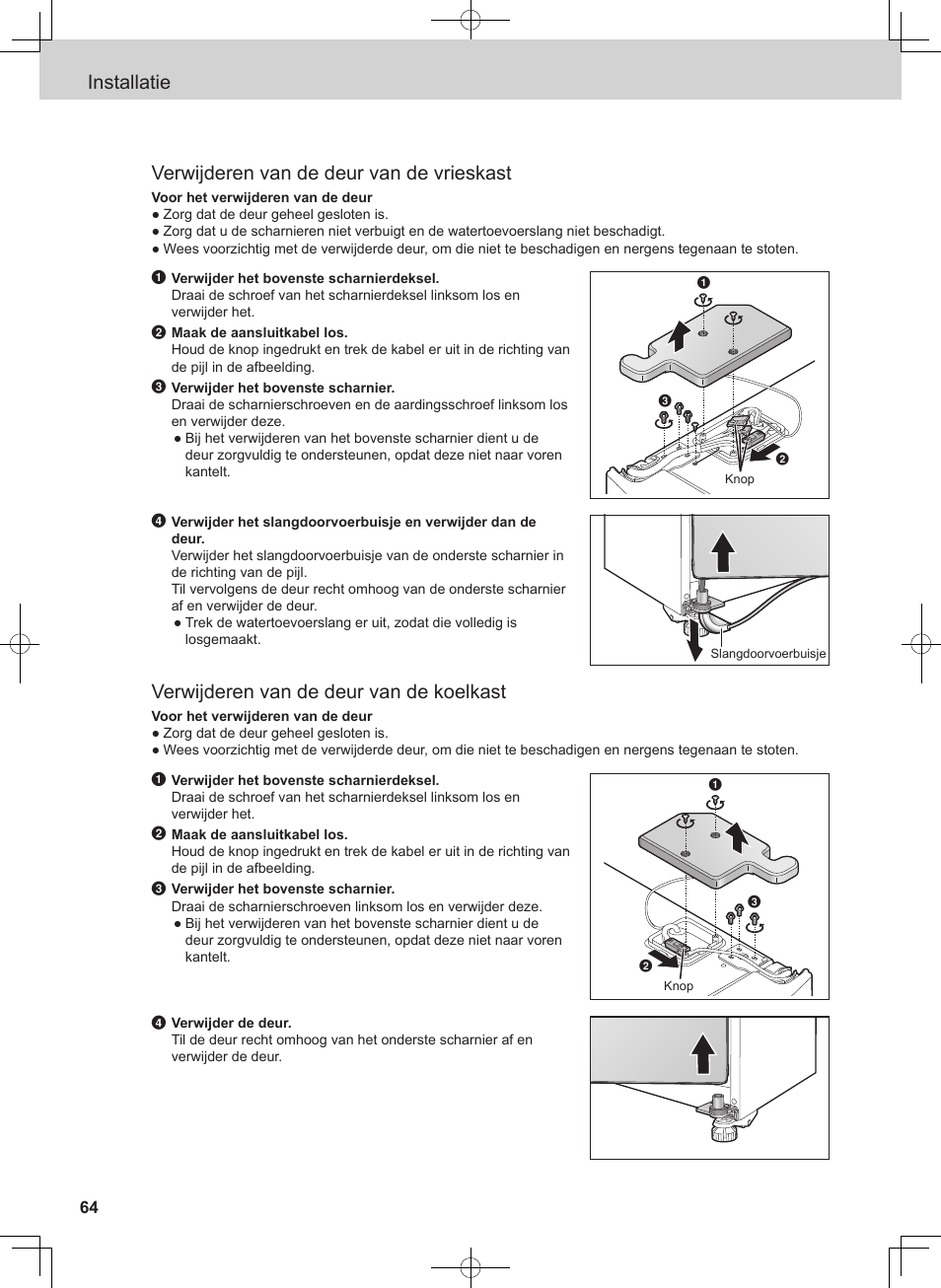 Verwijderen van de deur van de koelkast | Panasonic NRB54X1 User Manual | Page 64 / 316