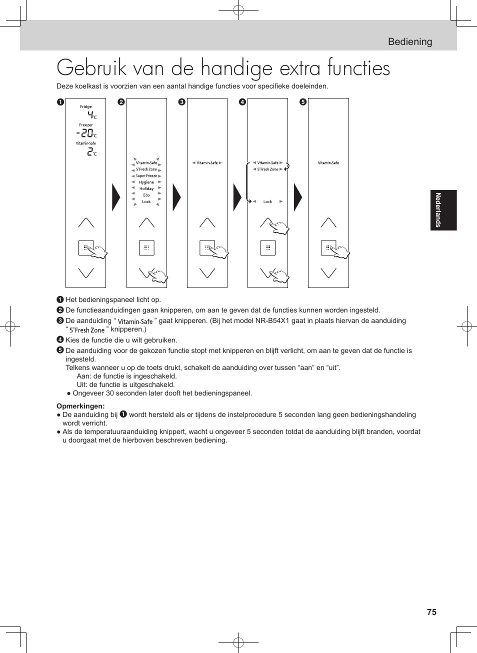 Gebruik van de handige extra functies, Bediening | Panasonic NRB54X1 User Manual | Page 75 / 316