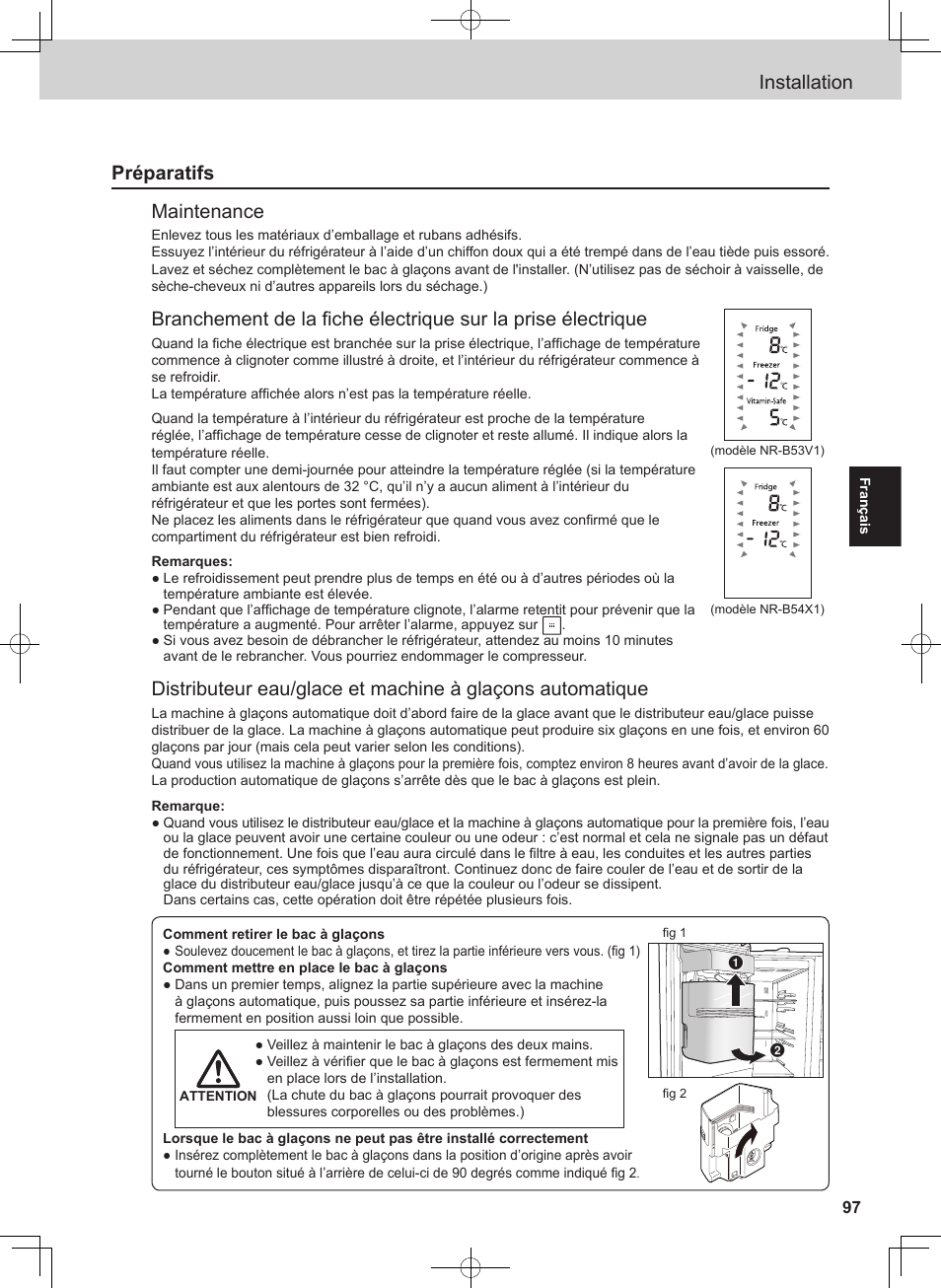 Installation, Préparatifs maintenance | Panasonic NRB54X1 User Manual | Page 97 / 316
