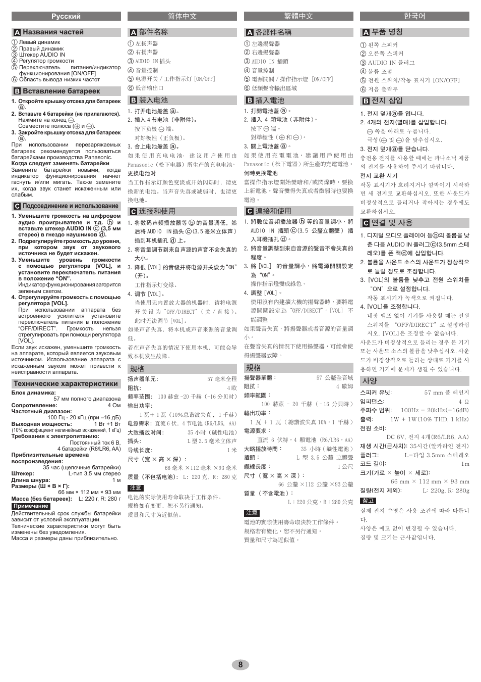 Panasonic RPSP38 User Manual | Page 8 / 8