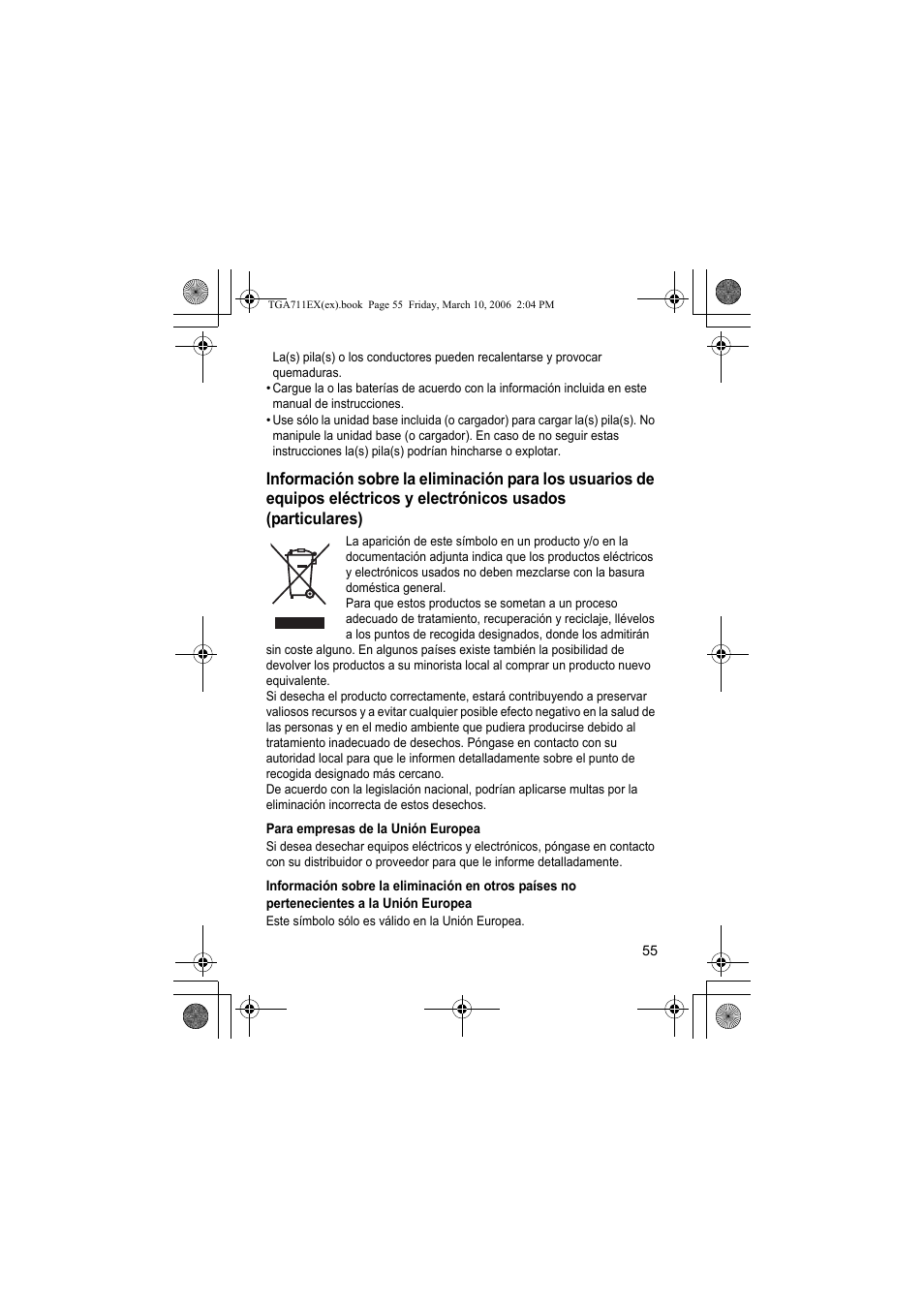 Para empresas de la unión europea | Panasonic KXTGA711EX User Manual | Page 55 / 76