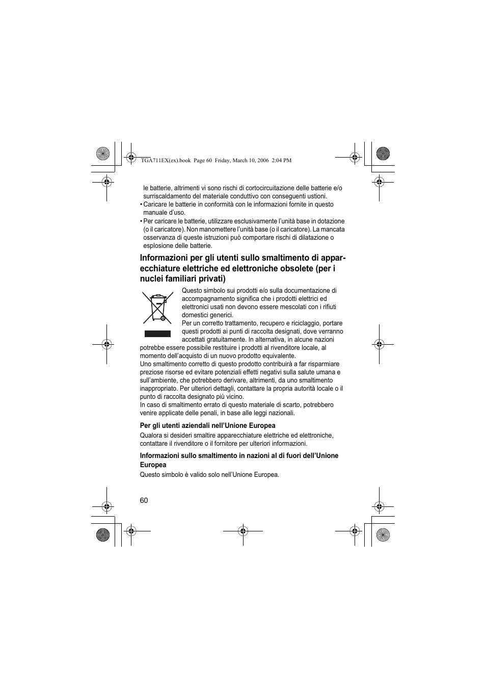 Per gli utenti aziendali nell’unione europea | Panasonic KXTGA711EX User Manual | Page 60 / 76