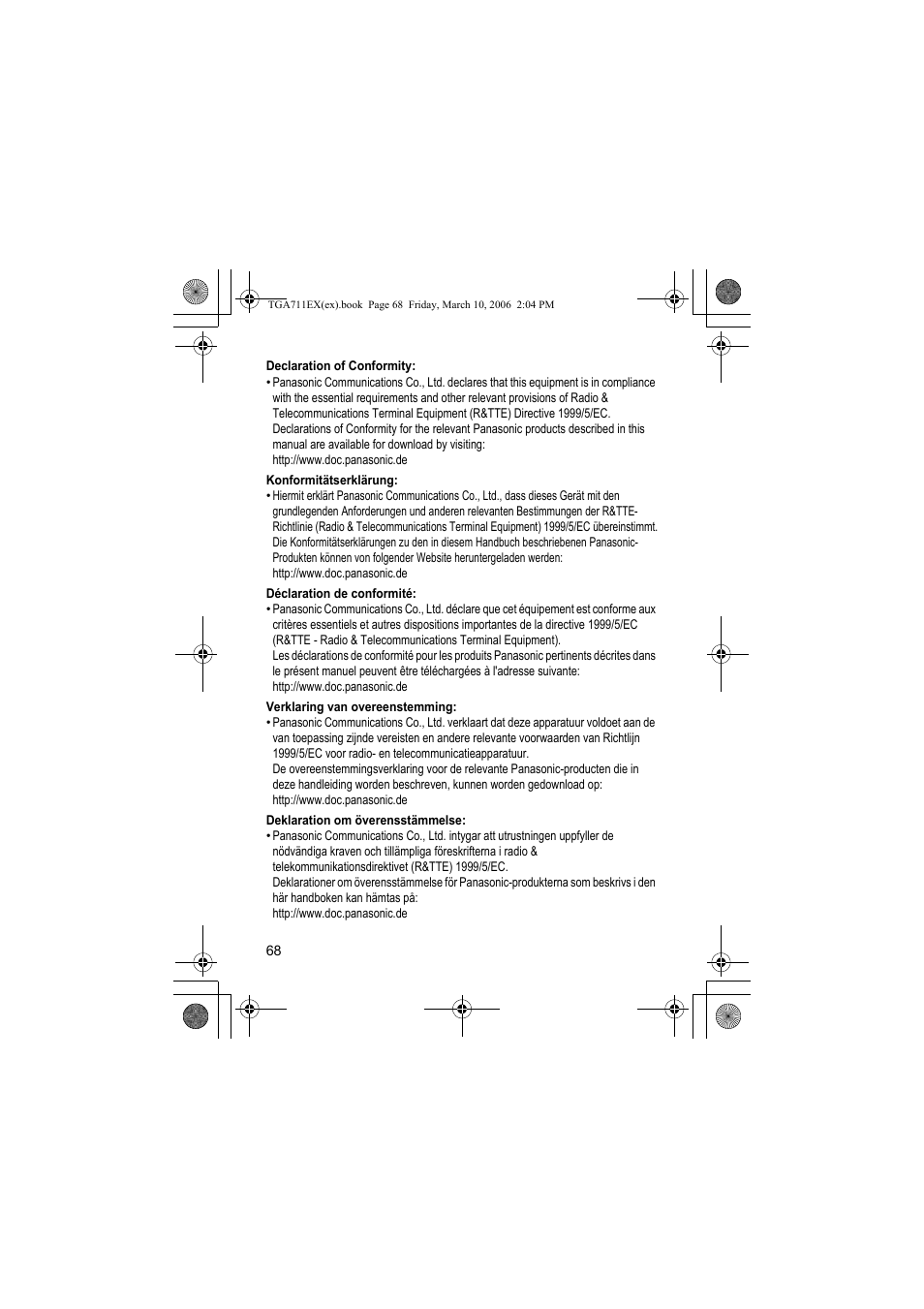 Panasonic KXTGA711EX User Manual | Page 68 / 76