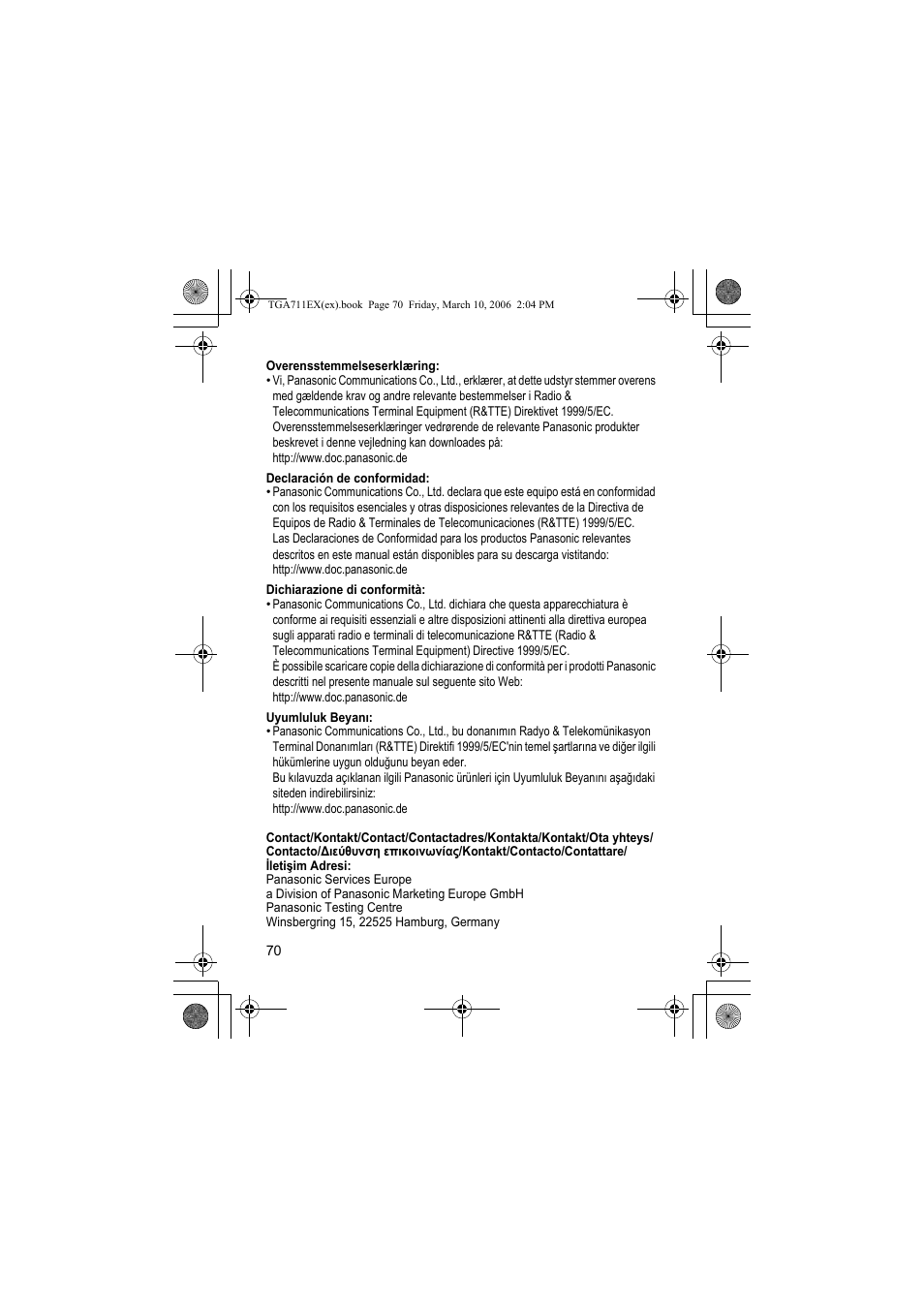 Panasonic KXTGA711EX User Manual | Page 70 / 76