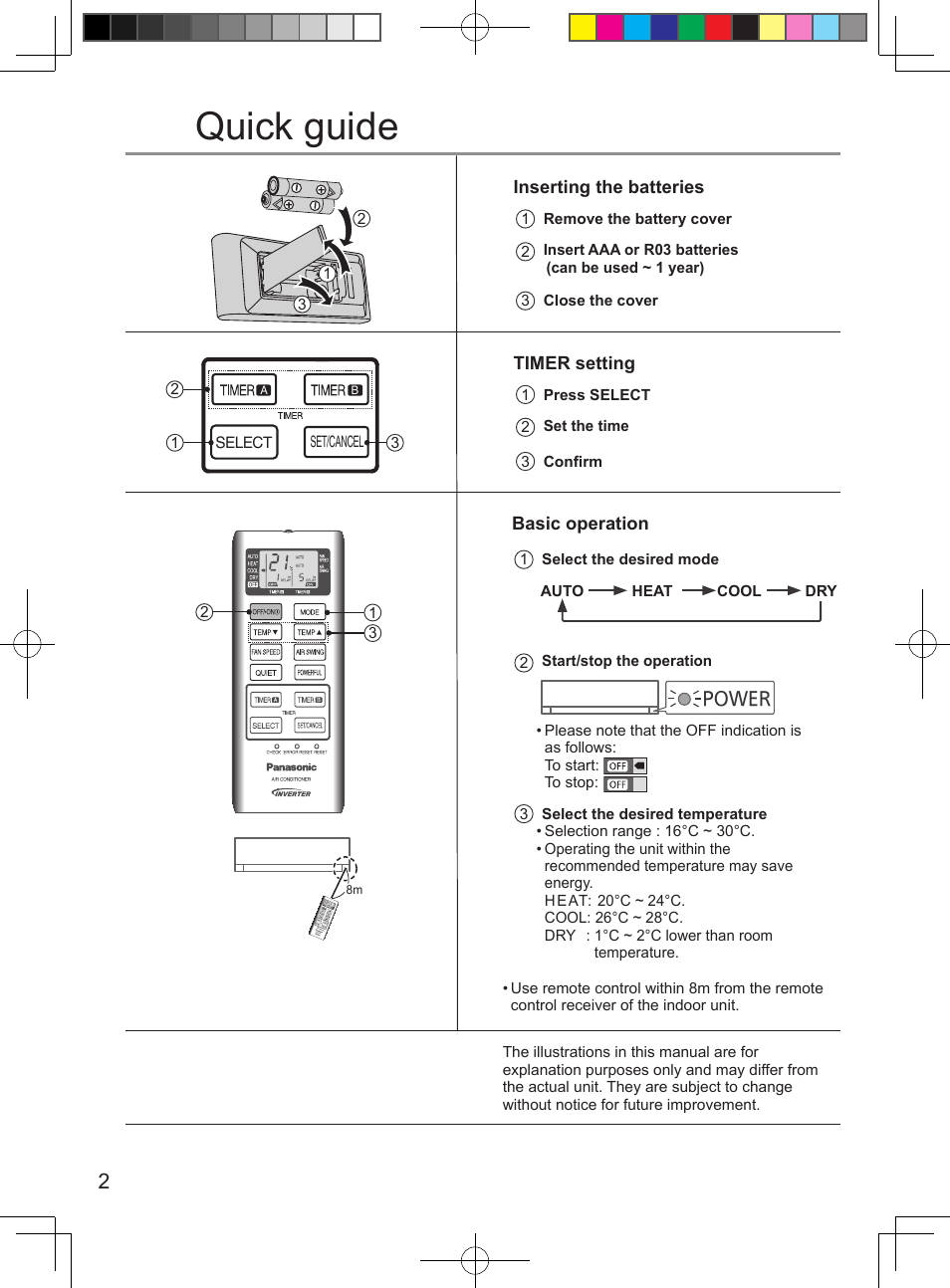 Quick guide | Panasonic CSUE12PKE User Manual | Page 2 / 56