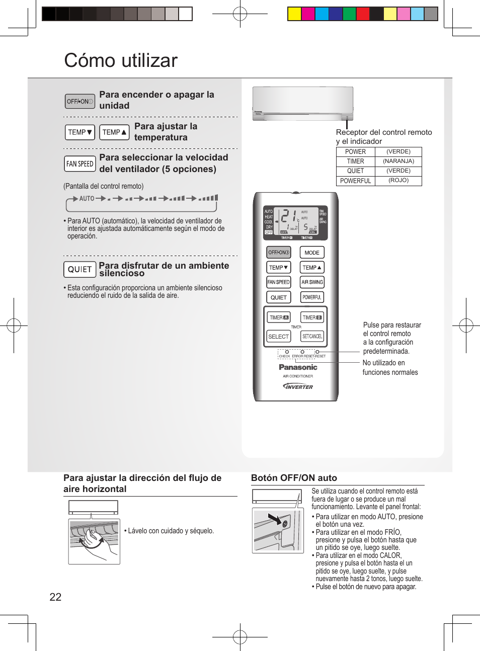 Cómo utilizar | Panasonic CSUE12PKE User Manual | Page 22 / 56