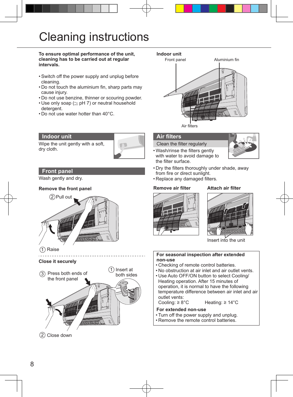 Cleaning instructions | Panasonic CSUE12PKE User Manual | Page 8 / 56