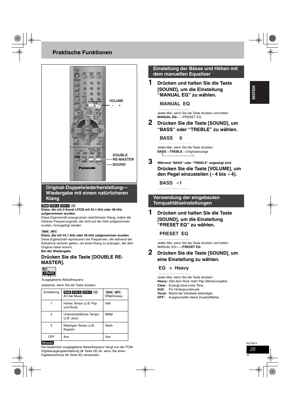 Praktische funktionen, Drücken sie die taste [double re- master, 4 bis i 4) | Panasonic SCDP1 User Manual | Page 25 / 104