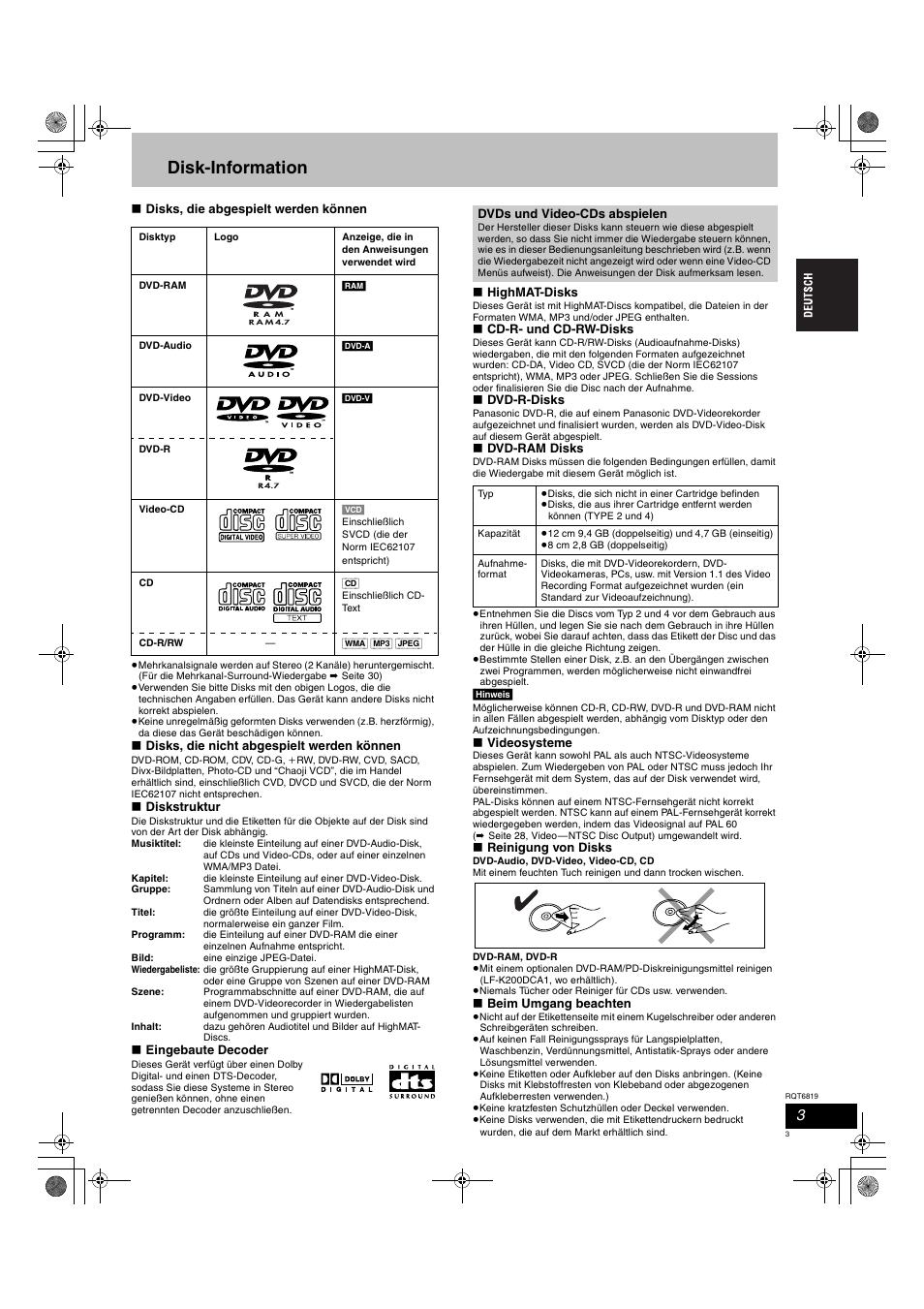 Disk-information | Panasonic SCDP1 User Manual | Page 3 / 104