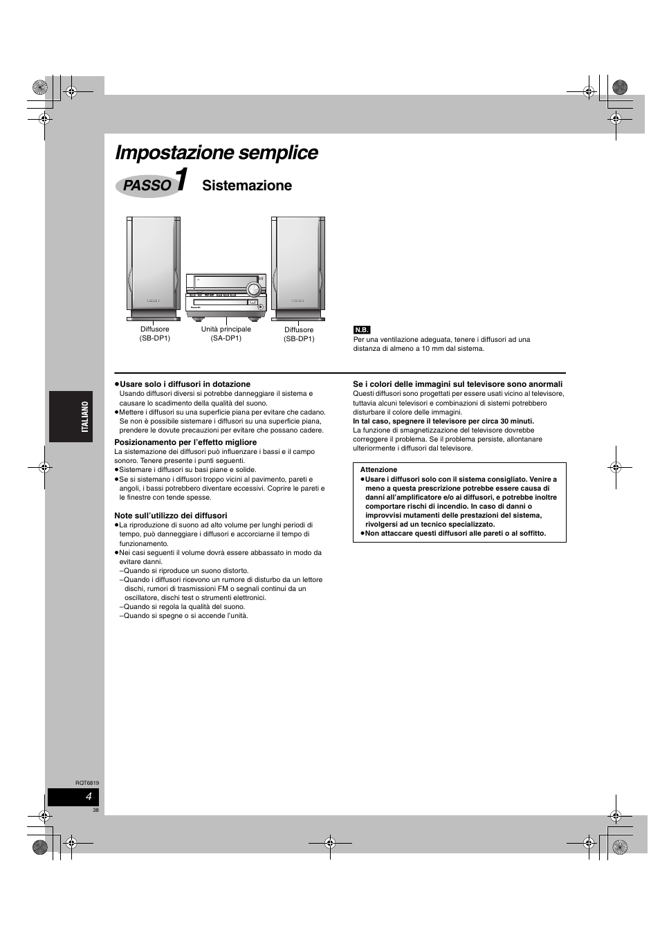 Impostazione semplice, Passo, Sistemazione | Panasonic SCDP1 User Manual | Page 38 / 104