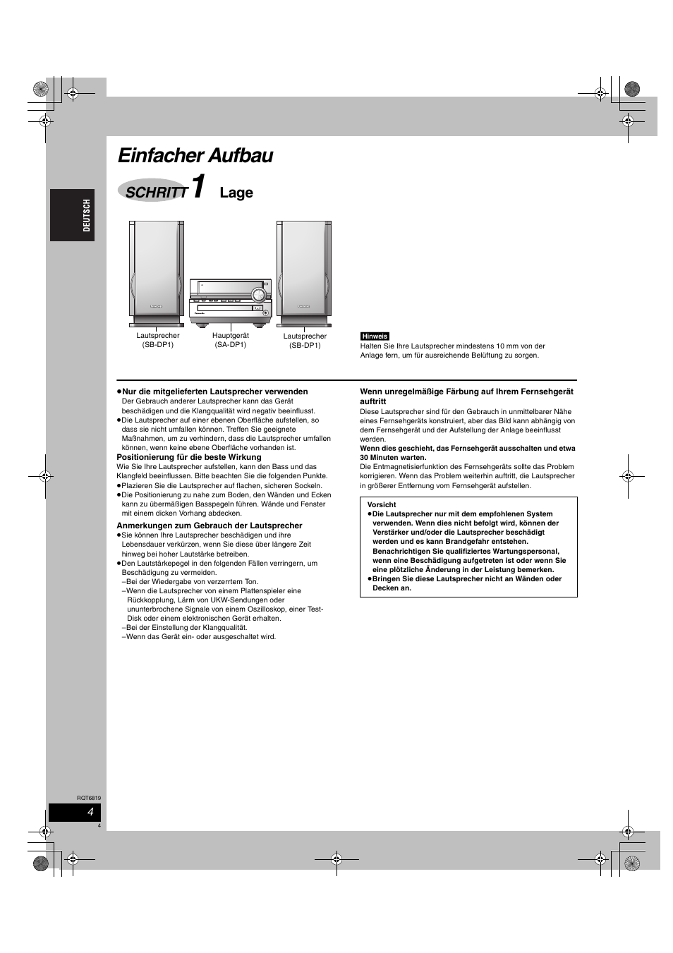 Einfacher aufbau, Schritt, Lage | Panasonic SCDP1 User Manual | Page 4 / 104