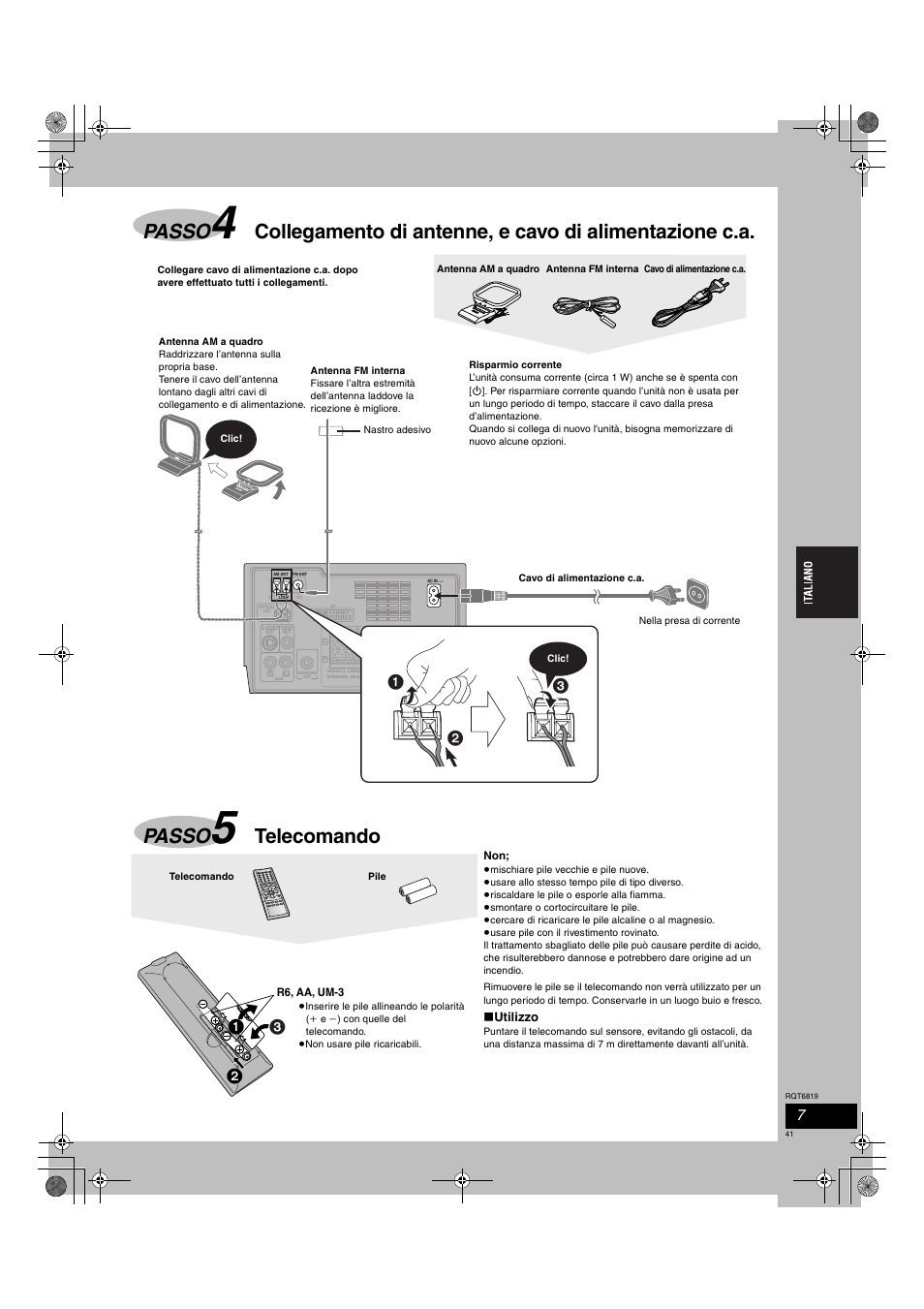 Passo, Telecomando | Panasonic SCDP1 User Manual | Page 41 / 104